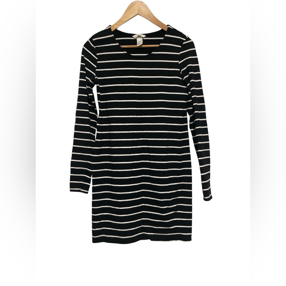 H&M Black White Stripes LS Mini Dress - Picture 2 of 4